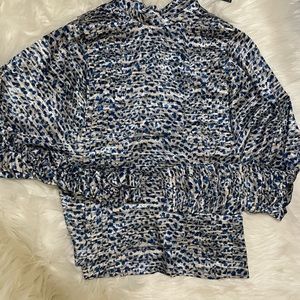 NWT Hunter Bell New York Isabel Top Terazzo Leopard Medium Long Sleeve Mock Neck